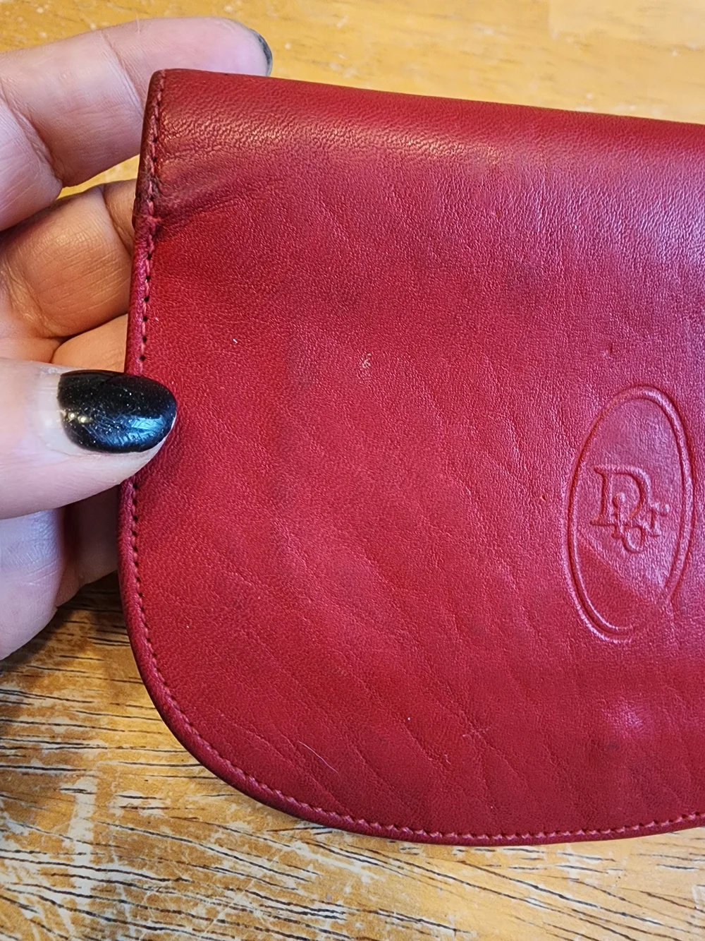 vintage red leather Christian Dior small wallet or coin/card compact case